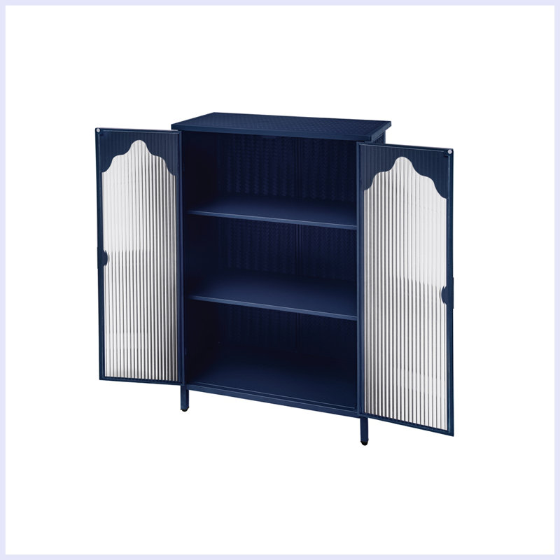 Display Cabinet With Glass Doors, Dark Blue