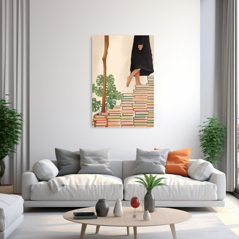 Affiche murale minimaliste et moderne représentant une plante paisible grimpant pieds nus, escalade de livre., 60" H x 40" W