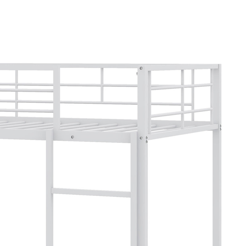 Metal Bunk Bed With Slide And Guardrails,, Twin Over Twin, White