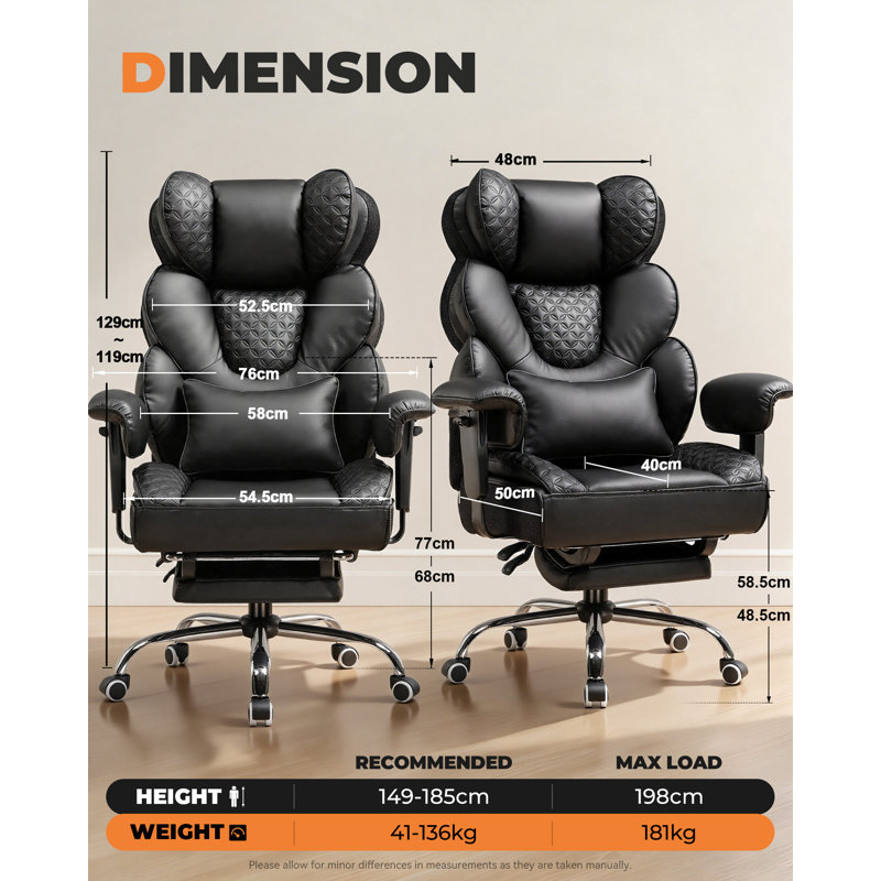 COMHOMA Adjustable Faux Leather Swiveling PC & Racing Game Chair, Black