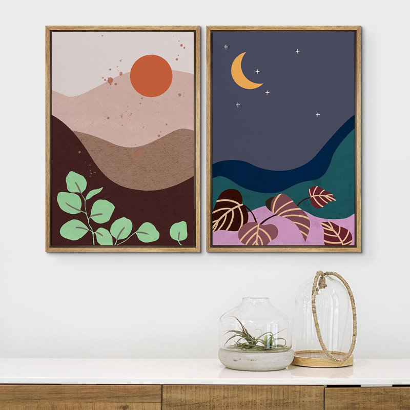 Sun & Moon Desert - ensemble de 2 reproductions, Cadre naturel flottant, H 36 po x l 48 po x P 1,5 po