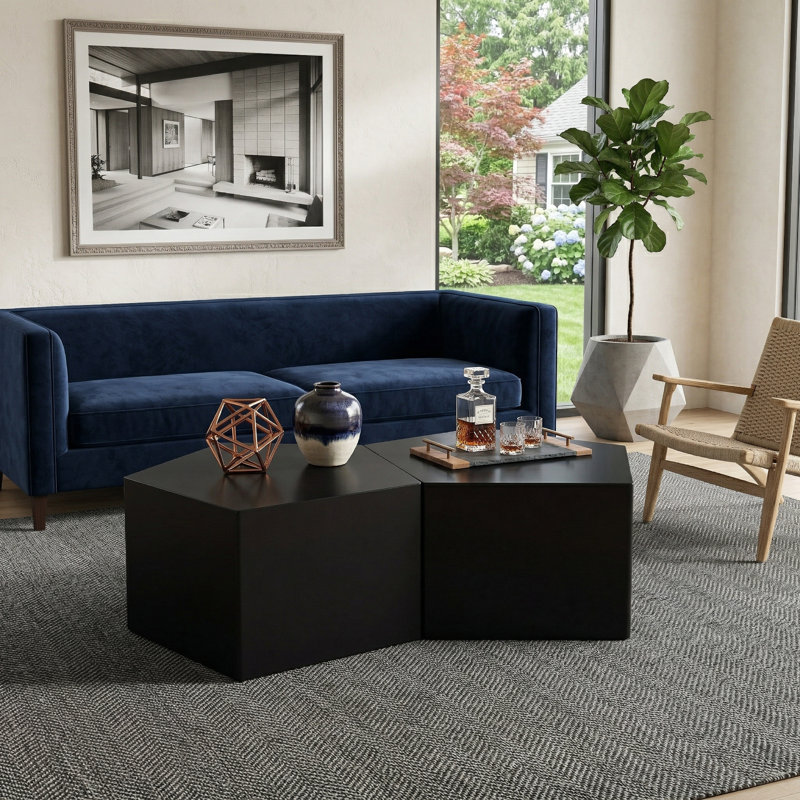 Irregular Pentagon Nesting Coffee Table Set of 2, Black