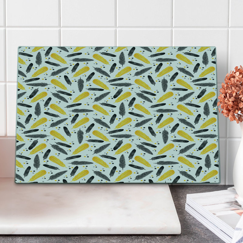 Planche à découper Ambesonne jaune grande taille aquarelle Boho plumes art moutarde noir et gris