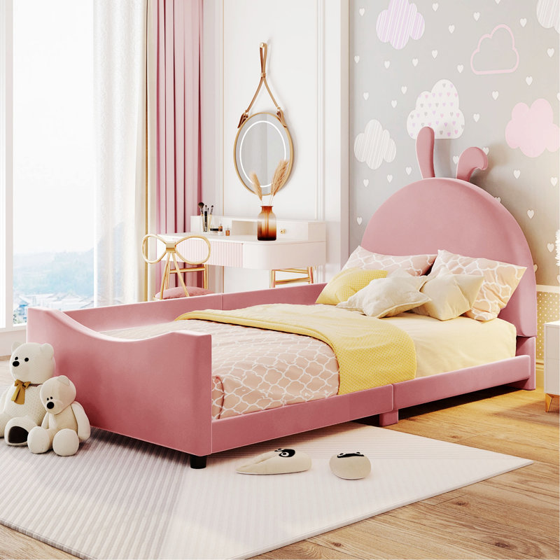Upholstered Daybed With Rabbit Ear Shaped Headboard, Pink