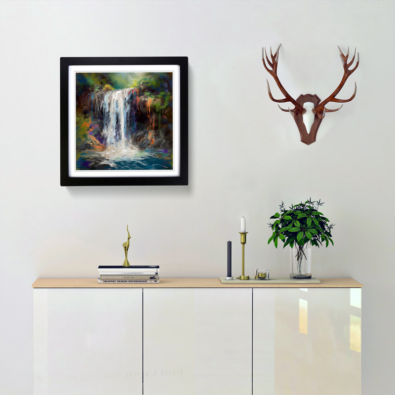 Waterfall Gestural Art No.1 - Single Picture Frame Print on Wood, Black