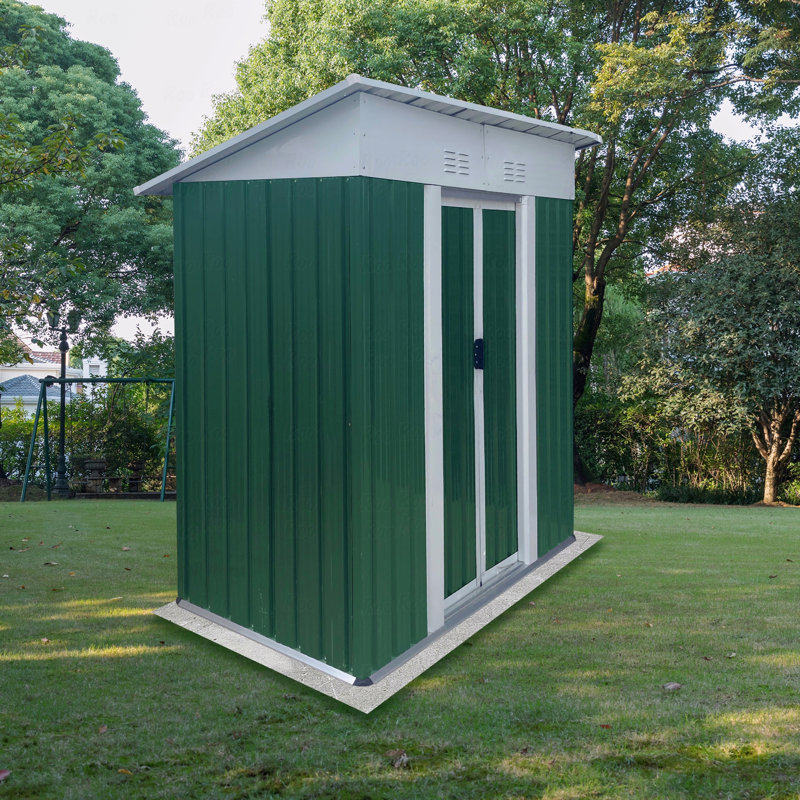 Mini remise extérieure 5 x 3 pieds avec toit en aluminium et porte coulissante, H 71,4 po x l 62,2 po x P 33,1 po, Vert