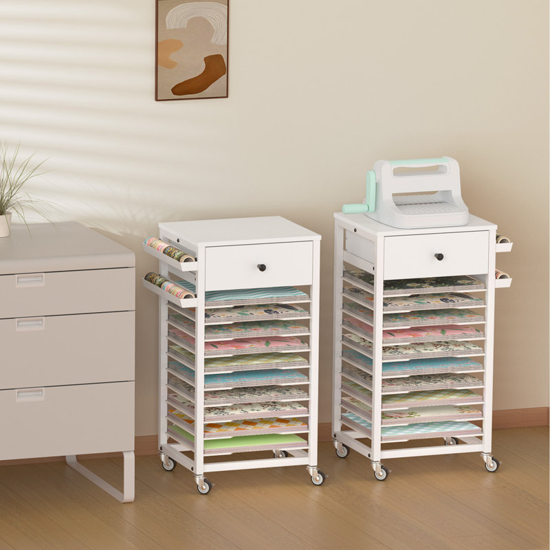 Marshanna 12 x 12 Paper Storage Cart Crafting Table 10 Tier File Rolling Storage Cart with Drawer