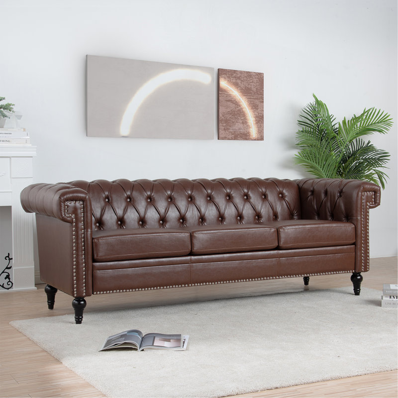 Canapé 3 places à accoudoirs carrés traditionnels avec coussin amovible et design classique