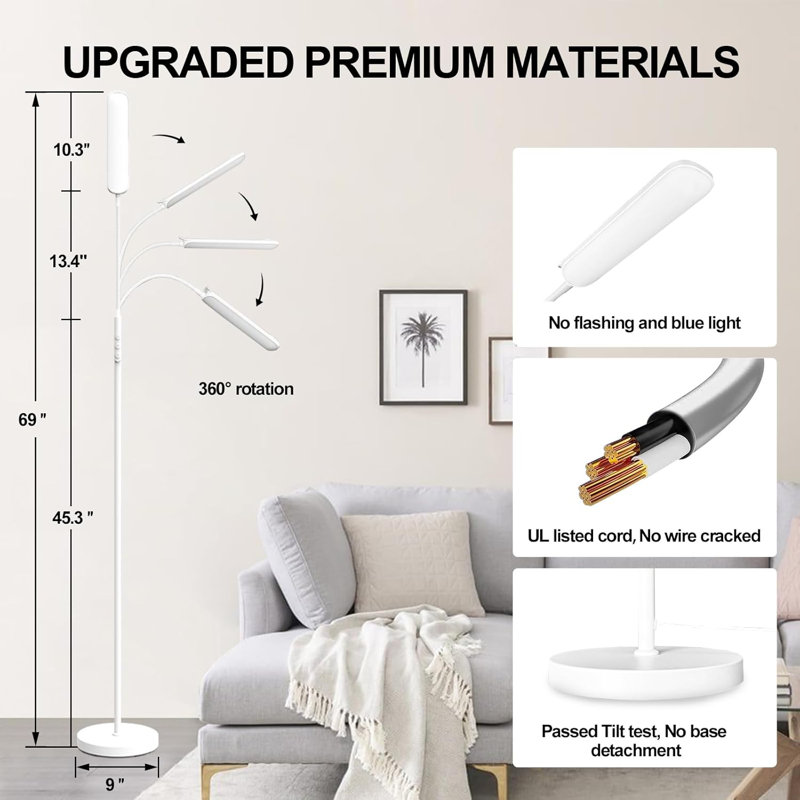 Smart Dimmable LED Floor Lamp With Remote Control, 18W 1800LM Brightness, Eye-Caring Design, 360° Adjustable Head, Smart Plug Compatible