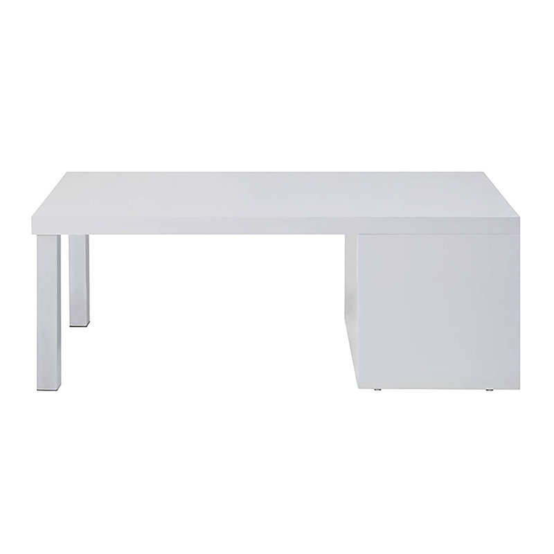 Élégante table basse blanche et argentée avec éléments de rangement rectangulaires en métal ultrabrillant