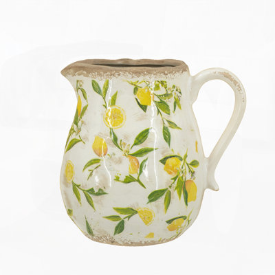 Ceramic Pitcher Vase with Lemon Motif