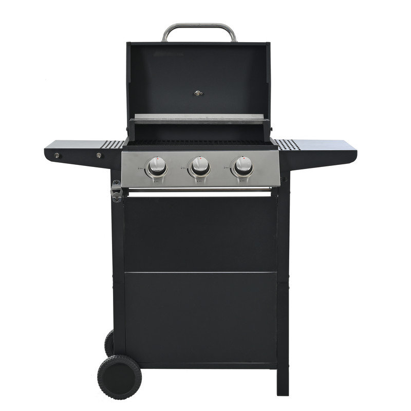 Barbecue au propane à 3/4 brûleurs, acier inoxydable, barbecue de patio de 26 000/37 000 BTU avec 2 tablettes et roulettes