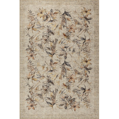 Hattiesburg Beige Brown Nature Themed Floral Woven Based Modern Chenille Carpet