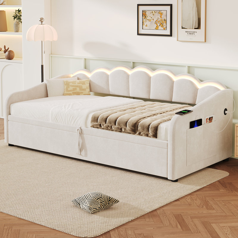 Upholstered Velvet Daybed, Beige