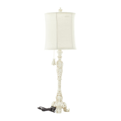 Cream Polystone Scroll Antique Style Room Buffet Lamp with Drum Shade