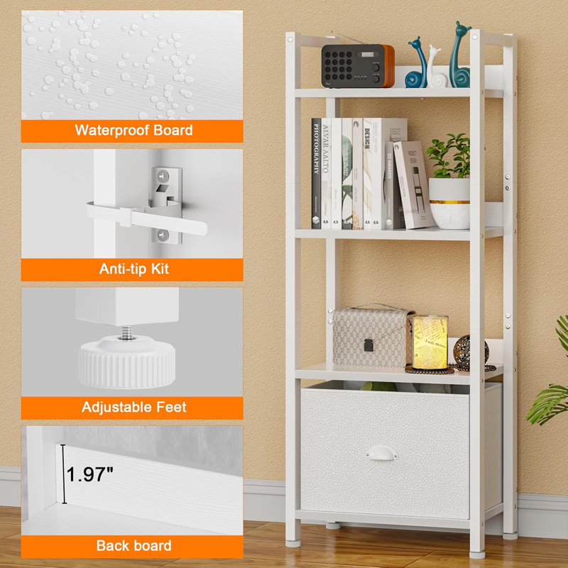 White 4 Tier Bookshelf With Drawer