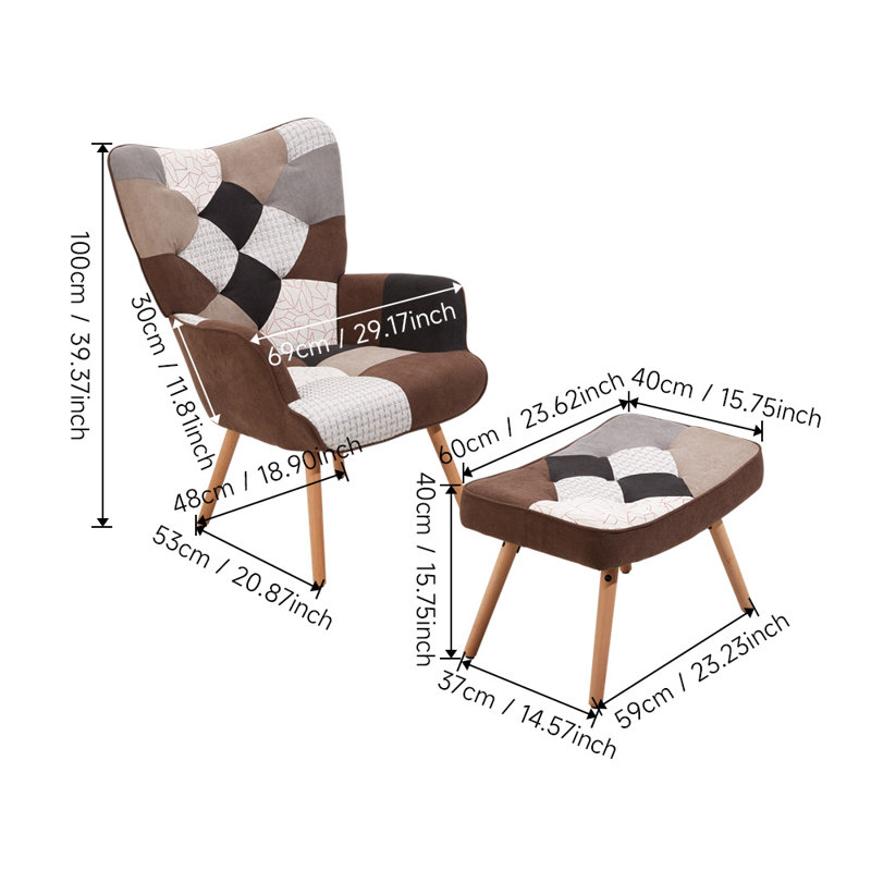Nadeau Upholstered Accent Chair with Footstool, Brown/Beige