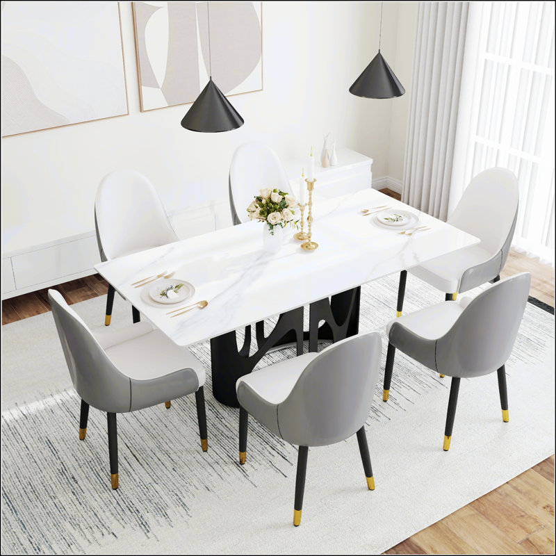 Dining Table, Black/White, 29.53"H x 70.86"L x 35.43"W
