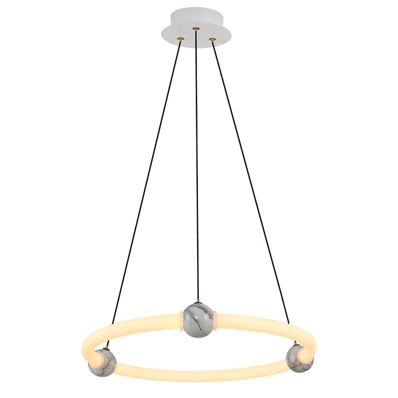 Lustre blanc élégant, structure en métal avec ornement en bois, 4 cm de diamètre x 12 cm de hauteur | DEL intégrée 22 W (3 000 K, 2 200 Lm) | Luminaire moderne pour le salon, la salle à manger et les entrées, décoration intérieure élégante