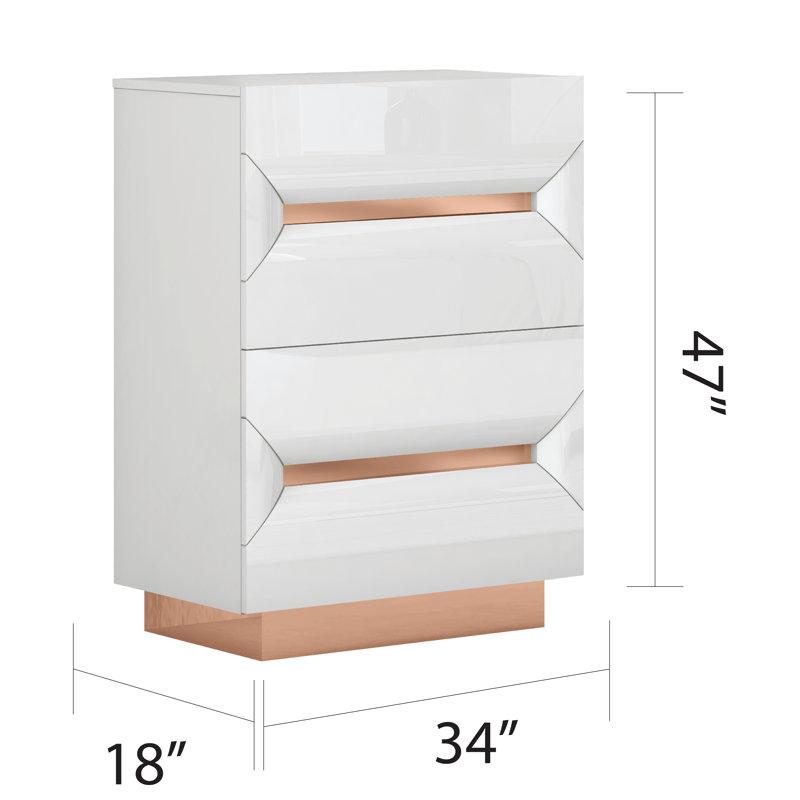 Commode décorative 5 tiroirs Abiqua, Blanc