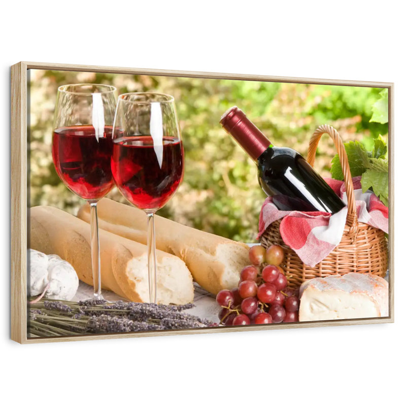 Pique-nique au vin rouge, Cadre flottant en bois naturel, 31 po x 21 po
