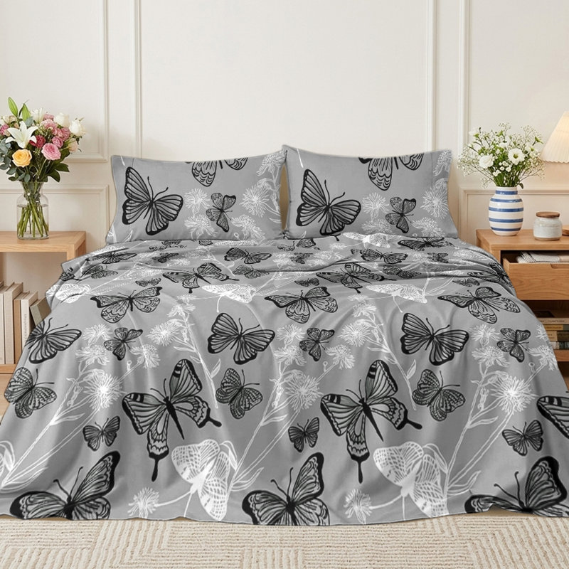 Animal Print Sheet Set, Ensemble de draps pour lit simple avec 1 taie d'or, Gris