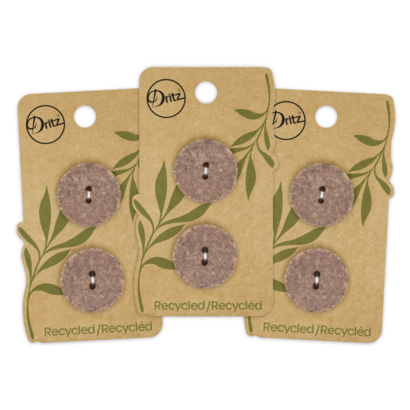 Bouton rond en coton recyclé Dritz, 23 mm, brun moyen, 6 boutons