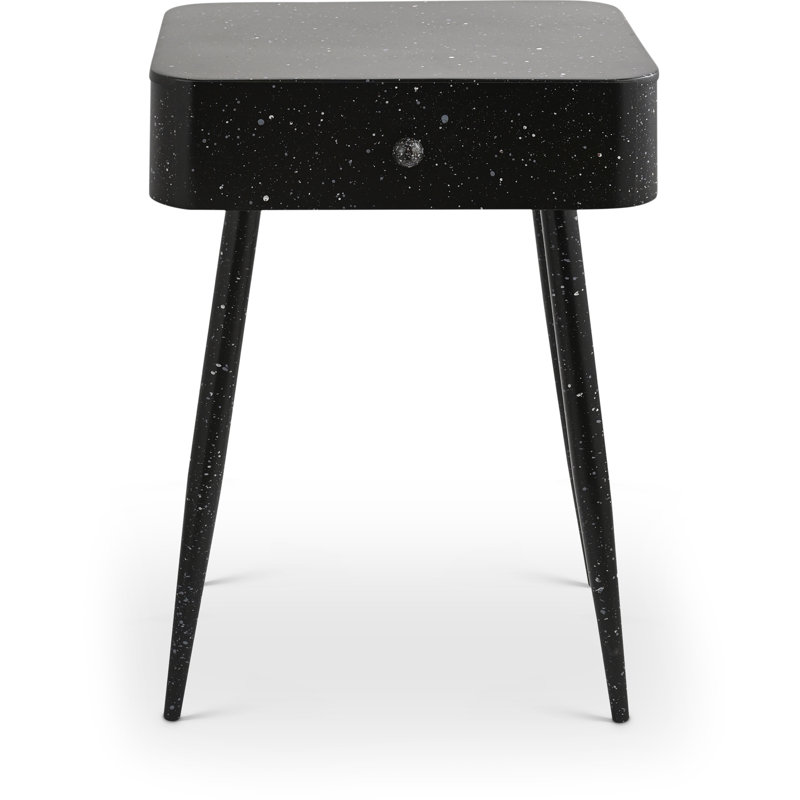 Rylan 1 - Drawer Iron Nightstand, Black Terrazzo Pattern