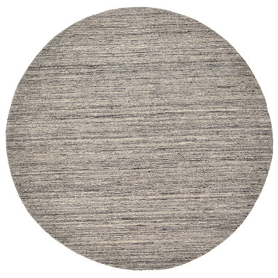 , Grey/Brown/Blue Round Pure Solid Colour Hand Woven Hand Loomed Area Rug