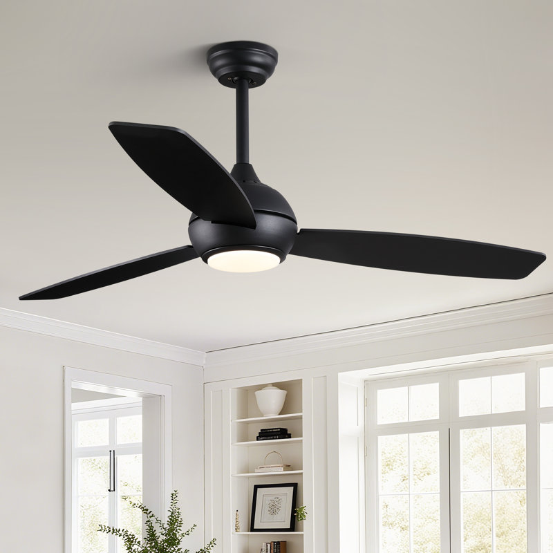 Ventilateur de plafond 52 po avec lumières DEL et télécommande, Noir, Noir