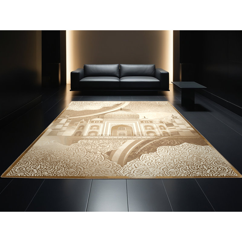 Soft Plush Burnham Taj Mahal India Classic Oriental Area Rug in Beige – Beige Binding, 3x5