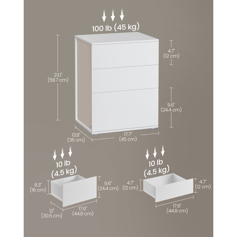 Superfast Toolless Assembly Bedside Table With 3 Storage Drawers, White
