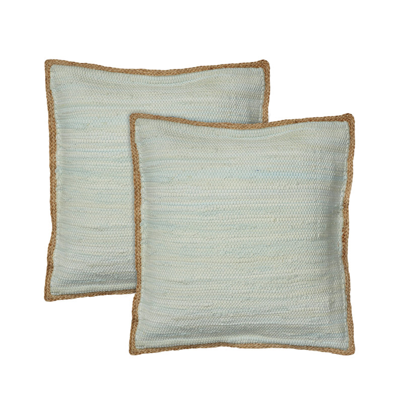 Ingrassellino Handmade Cotton & Jute Textured Throw Pillow, Blue