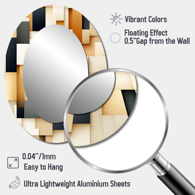 Abstrait blocs taupe abstraits - miroir mural moderne ovale, H 40 po x l 30 po
