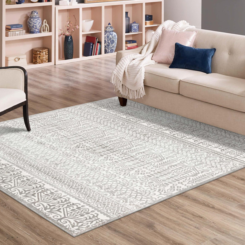 Tapis gris-ivoire Southwestern / Lodge Onyxx, Carré 7 pi 10 po