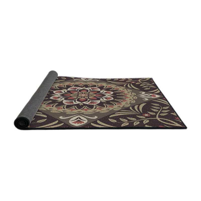 Tapis décoratif à fleurs brunes Dougan, Rond 6 pi