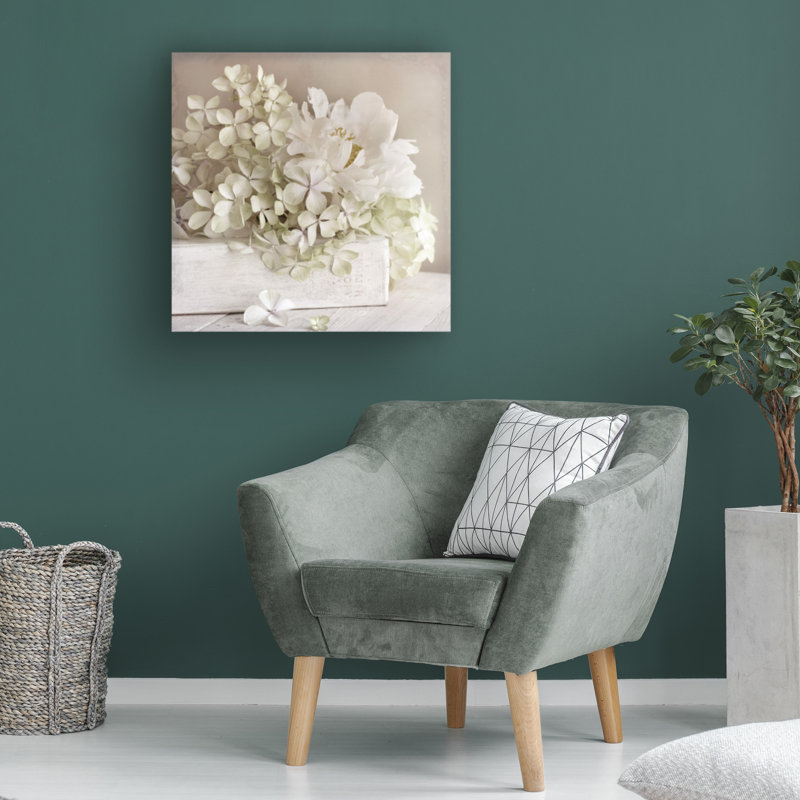 White Flower Book Canvas Art with Wooden Frame, 14" x 14"