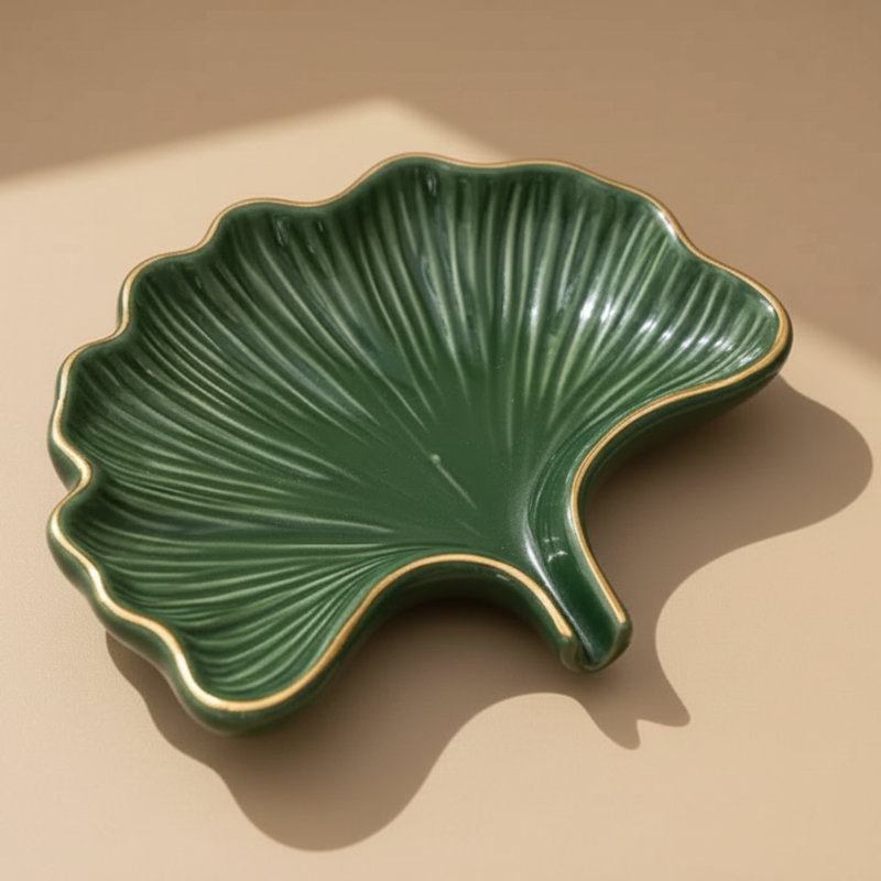 Soap Dish - Ceramic Golden Leaf, White