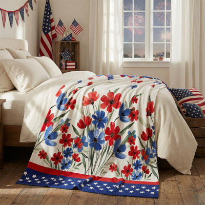 Jeté de flanelle du 4 juillet, aquarelle de fleurs de coquelicot, jour de l'Independence, jour commémoratif, douces couvertures en molleton moelleux pour canapé-lit, cadeaux idéaux pour les enfants adultes 80 x 60