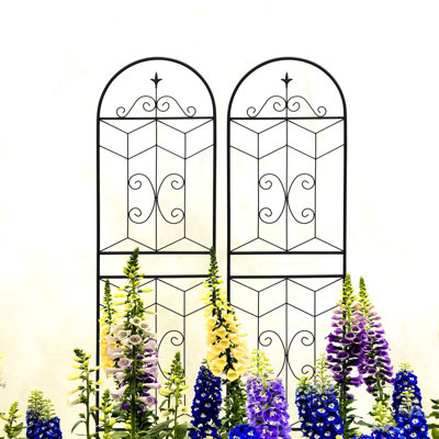 Ensemble de 2 treillis de jardin en métal antirouille de 71 po x 19,7 po, support pour plantes d'extérieur noir, assemblage facile, tube galvanisé, paquet de 2 pour diverses plantes grimpantes, tablette à fleurs, noir, installation,