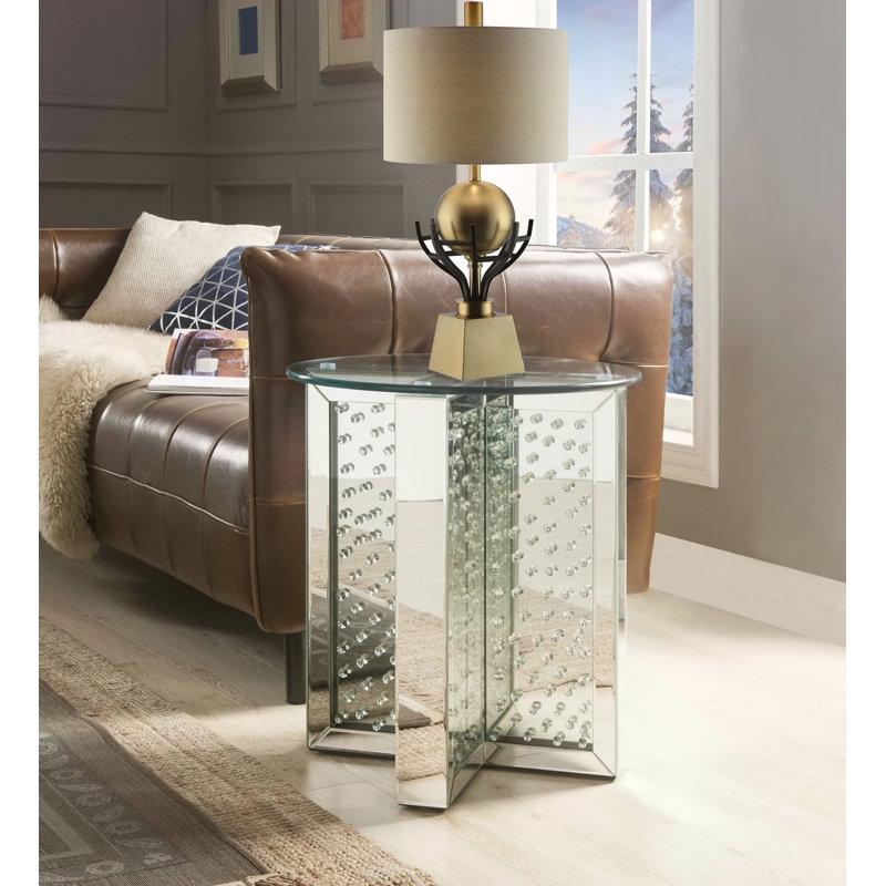 Table de bout en miroir et faux cristaux (assemblée)