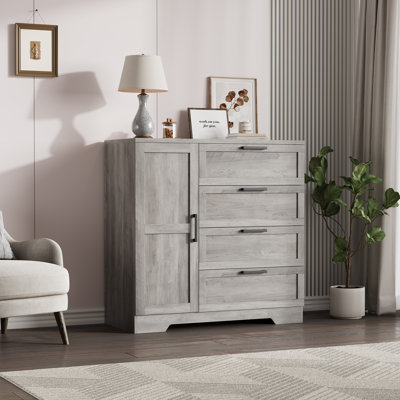 43.3'' Small Wardrobe Closet, Wardrobe Cabinet with Door, 4 Drawers and Handing Rod