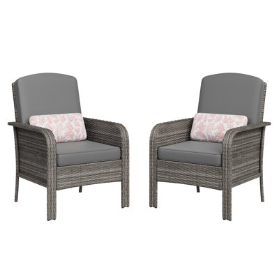 2-Piece Outdoor Patio Furniture Set, All-Weather Rattan Chairs with Thick Cushions, High Back Wicker Lounge Chairs for Porch, Deck, Garden, Poolside & Backyard (Gray)