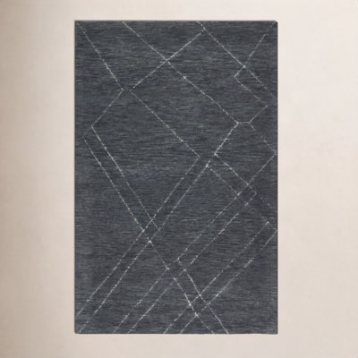 Navy White Hand-Tufted Abstract Wool Rug