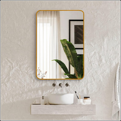 Metal Framed Rectangular Bathroom Mirror For Wall With Shatterproof Film And Easy Installation