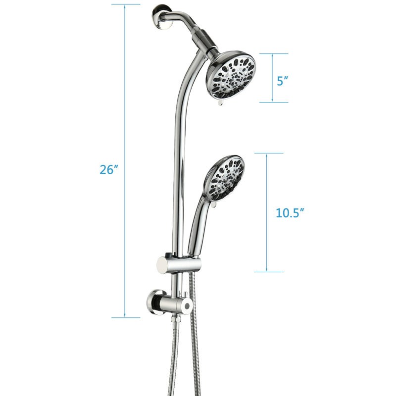 7-spray Handheld & 5 Inch Rain Shower With 26" Adjustable Slide Bar, No Drilling Installation, Dual Flow 1.8gpm, Brushed Nickel Finish, Stainless Steel Components, Angle-adjustable Head, Nozzles