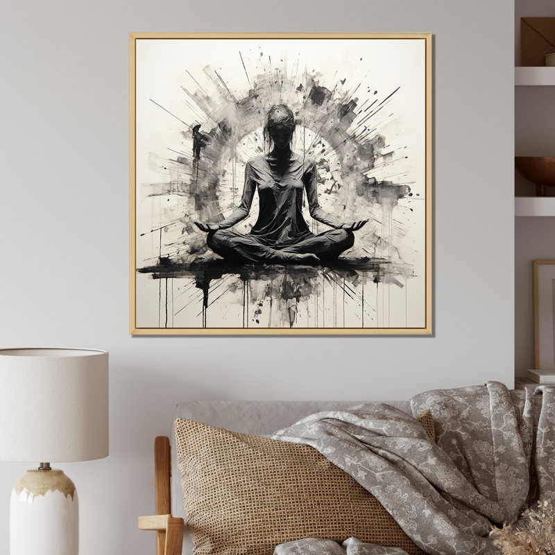 Minimalisme médiation en yoga noir et blanc IV, Cadre naturel flottant, H 16 po x l 16 po x P 1 po