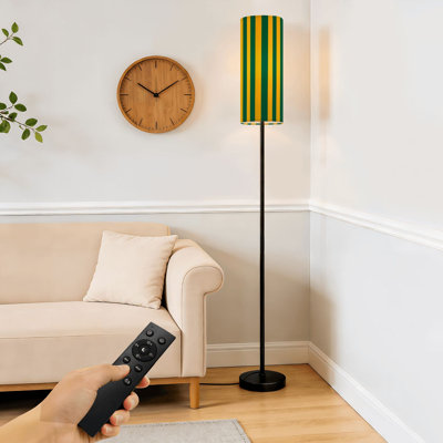Floor Lamp  Bold Yellow Green Vertical Striped Design geometricTexture Dimmable Modern Standing Lamp with Remote Control Footswitch Bulb Lampshade Tall Pole Corner Lamp for Living Room Bedroom Office