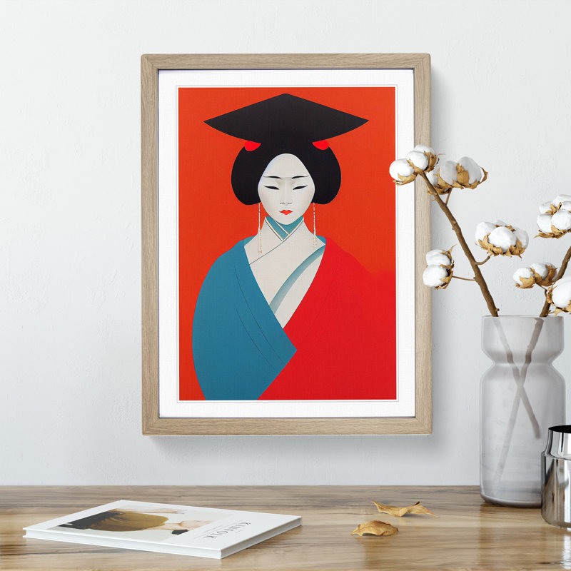 XV1022-3746X Remarkable Geisha - Print, Oak Framed, White, 48cm H x 36cm W