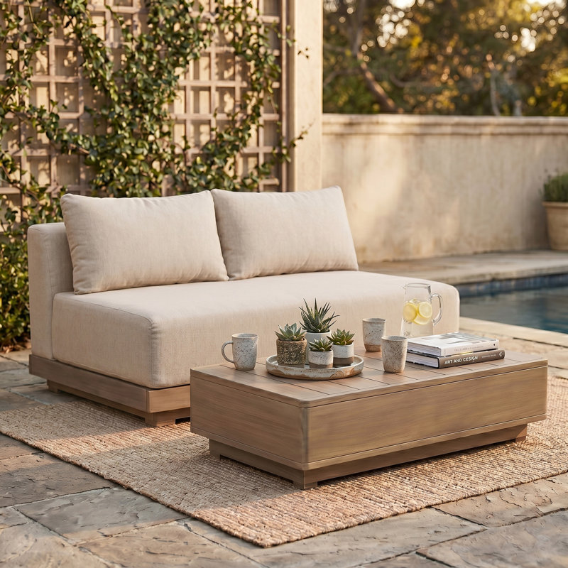 Aulden 55" Beige Olefin Performance Fabric Outdoor Patio Modular Loveseat, Beige